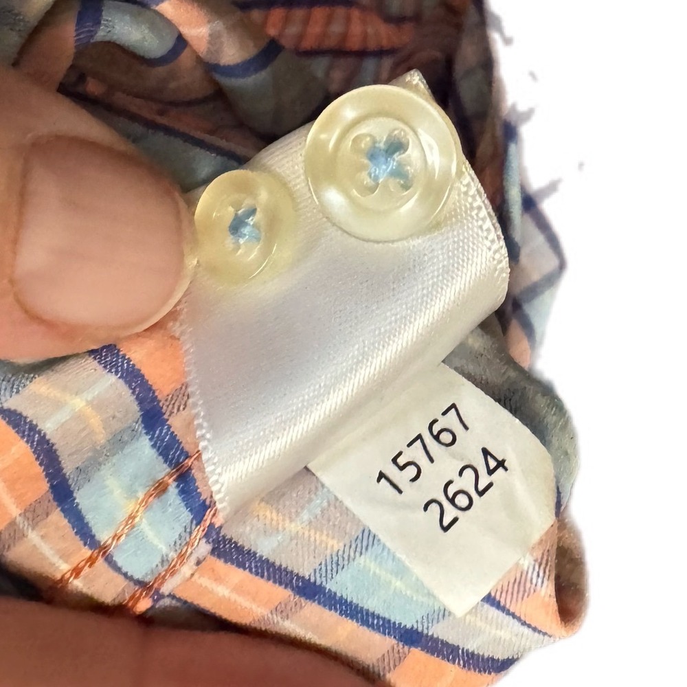 Southern Tide Performance Shirt Mens Large Orange Blue Plaid Excellent Skipjack - Picture 7 of 8